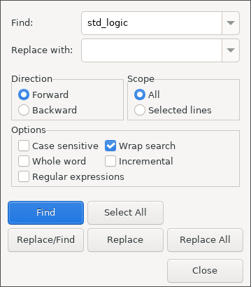 Find/Replace dialog