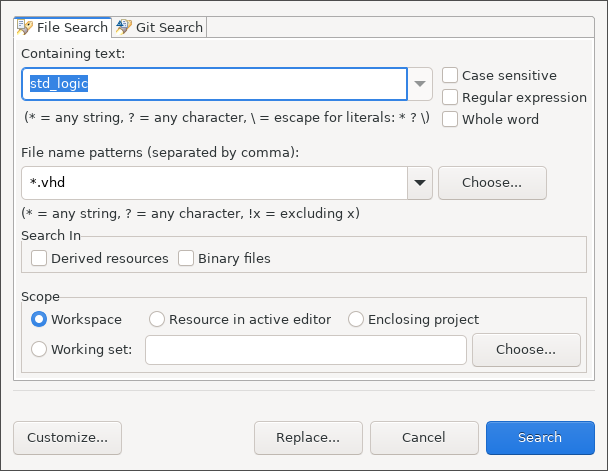 Search dialog