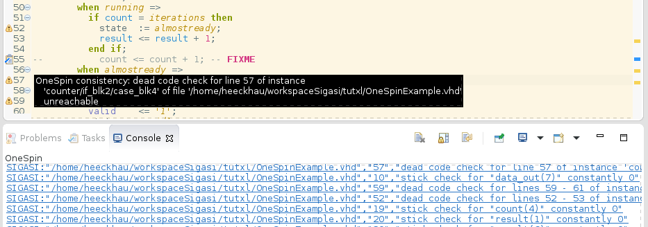 OneSpin consistency checks result