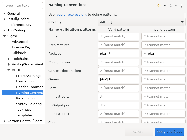 Configuring naming conventions