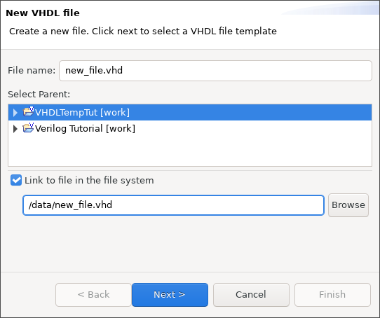 Add a new VHDL file to a Intel Quartus project in Sigasi Visual HDL