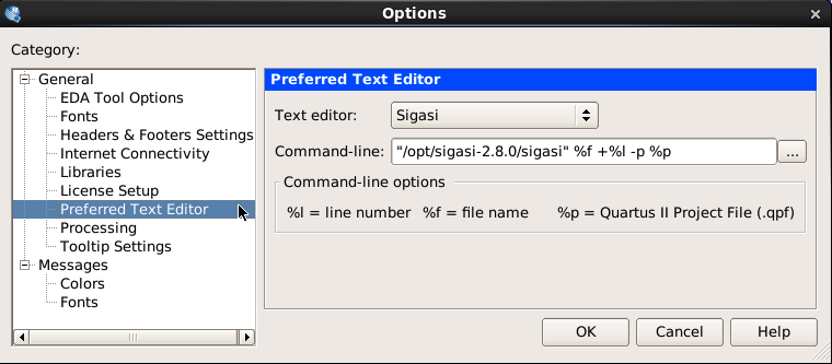 Configuring Sigasi Visual HDL as default VHDL editor in Intel Quartus