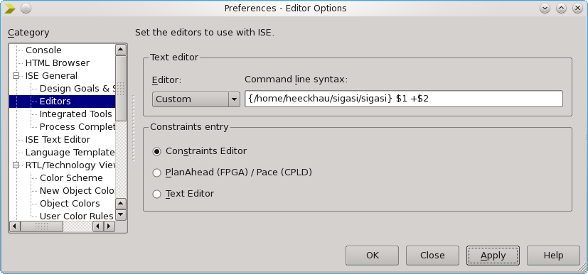 Configuring Sigasi Visual HDL as default VHDL editor in AMD/Xilinx ISE