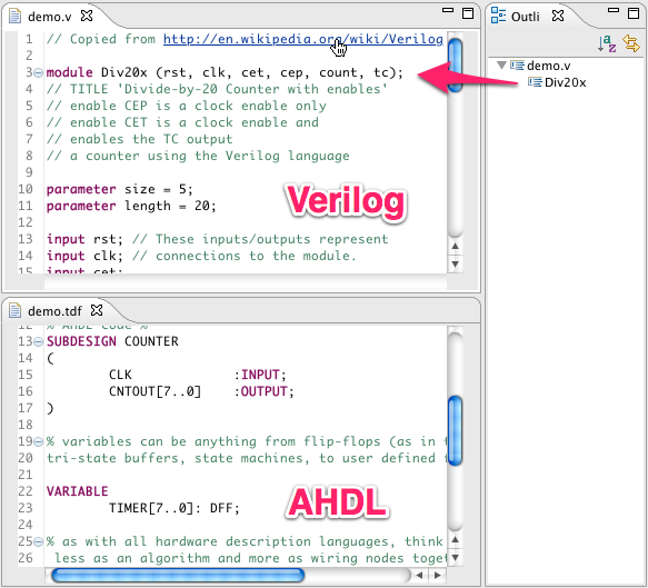 Basic Verilog and Ahdl support