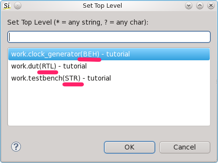 Set top level selection dialog