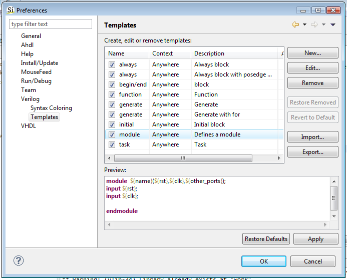 templates for Verilog