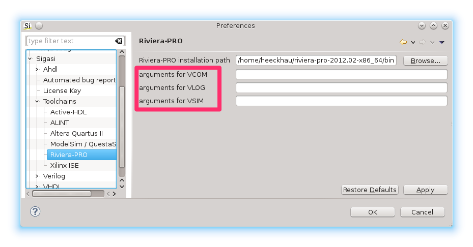 Configure extra command line options