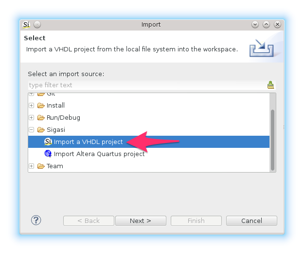 VHDL project Import Wizard