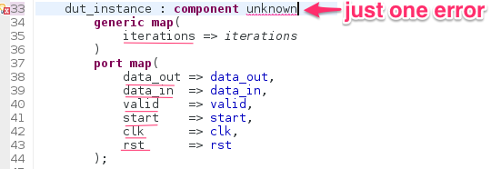 Only one error marker in unknown component instantiations