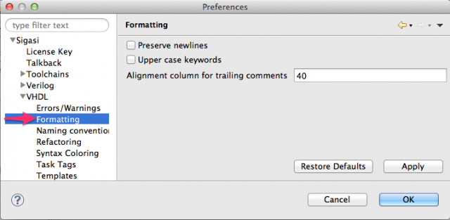 VHDL formatting preferences