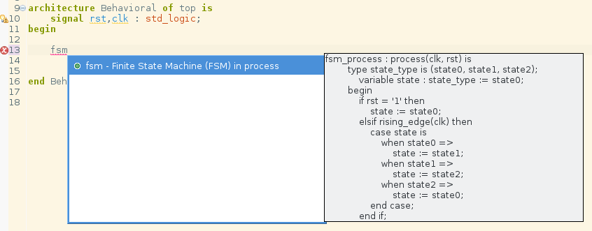 Autcomplete template for Finite State Machines