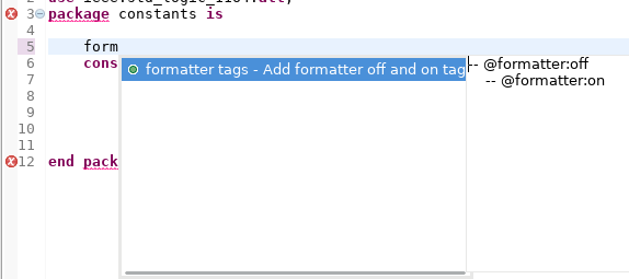 formatter tags autocomplete