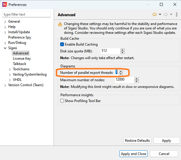 Configure diagrams export parallelism