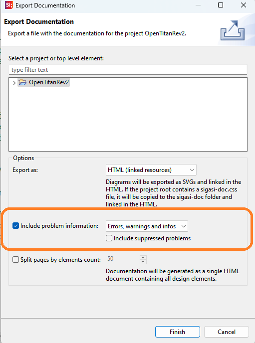 Configure problems export