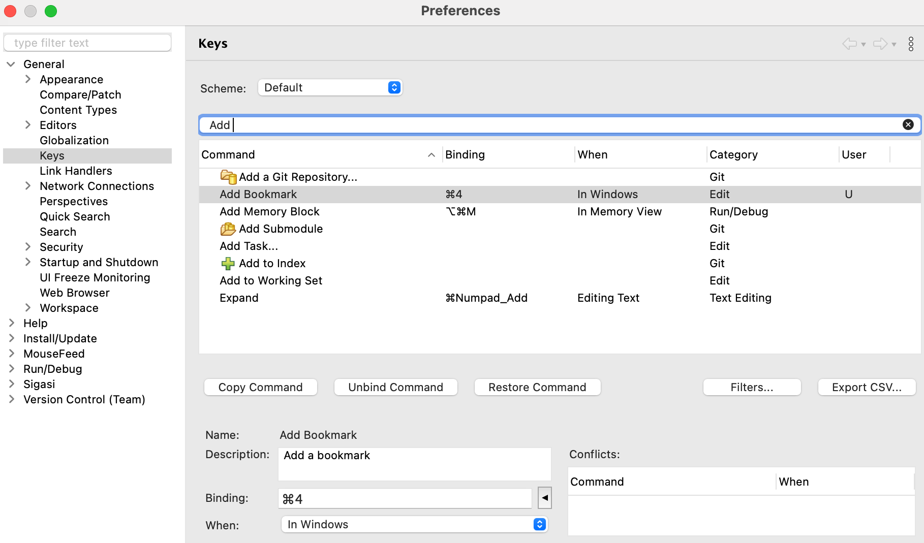 Customizing keyboard shortcuts in Sigasi Studio