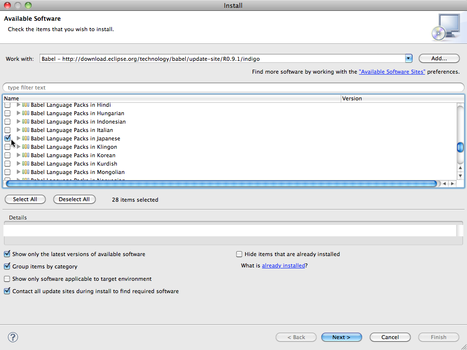 Installing the Japanese language pack in Eclipse