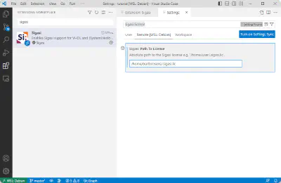 VS Code Sigasi license setting